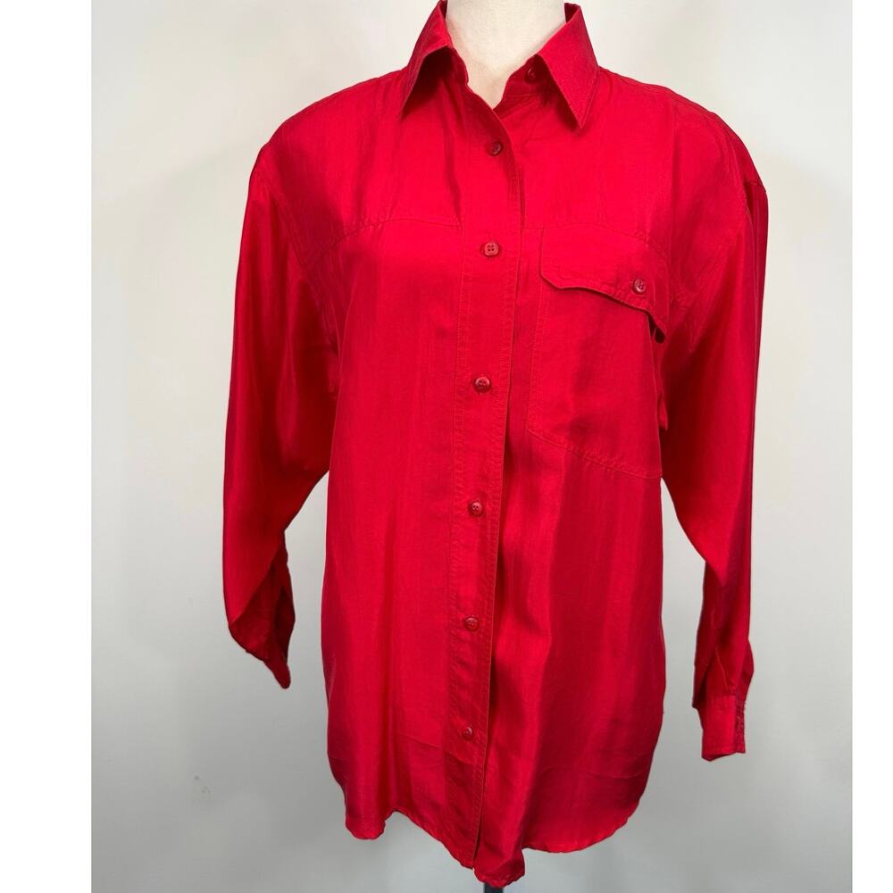 Vintage 90s The‎ Limited Red Silk Button Down Shirt Oversized XS Power Dressing